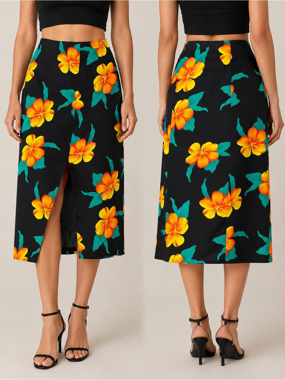 Vintage Made in Canada Floral Midi Skirt Size 17/18 Tropical